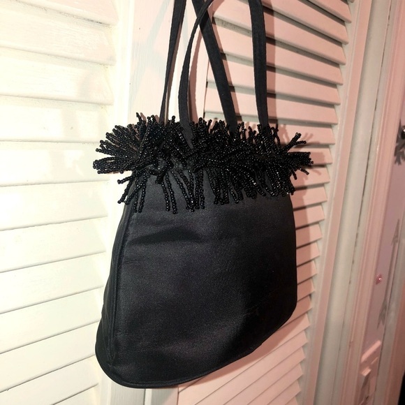 Inge Christopher Vintage Black beaded Fringe Clutch Purse small - Picture 5 of 10